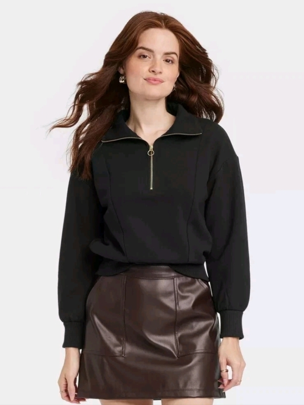 A New Day | Black Quarter Zip Gold Zipper Sweatshirt Size Small